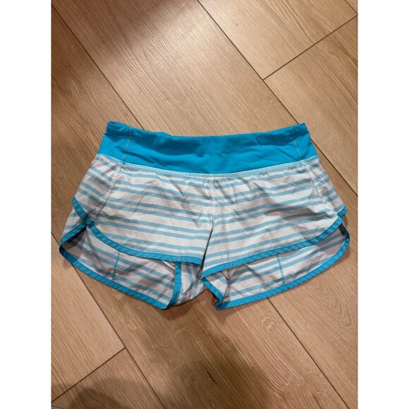 Lululemon Speed Up Short Size 8 Blue White Striped Running Gym Liner Zip Pocket - Picture 1 of 12